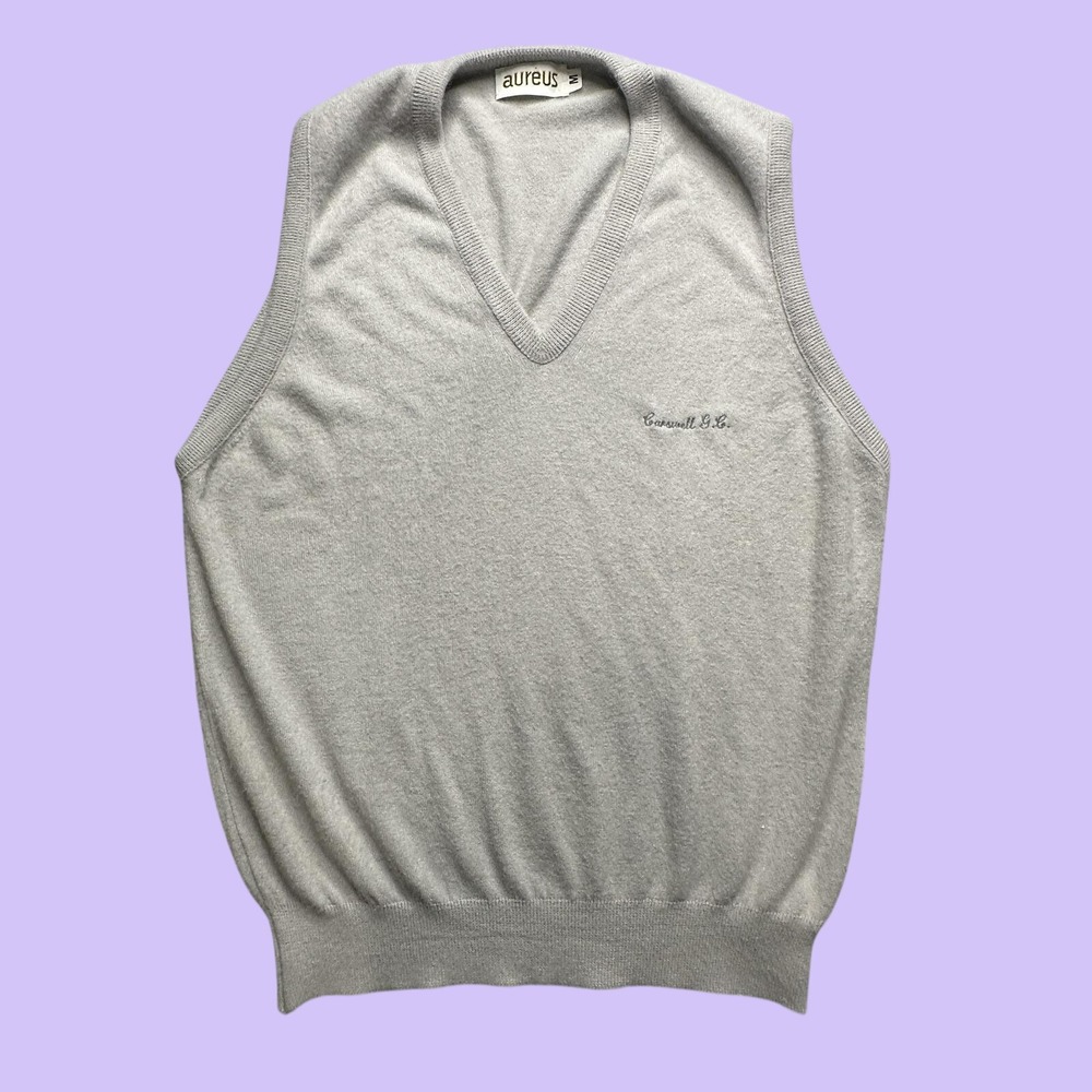 Vintage Aureus Sweater Vest Mens M Gray Carswell G.C. V-Neck Orlon Acrylic USA